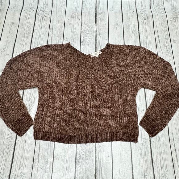 Pink Rose Brown Crop Chenille Sweater Size Small - Picture 1 of 4